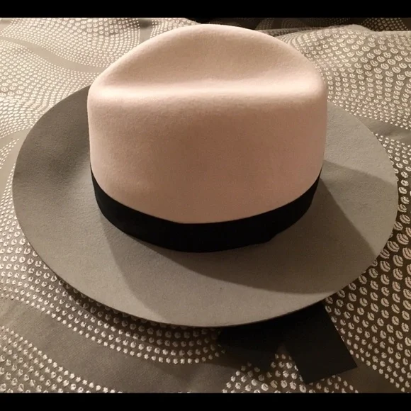 RAG & BONE WOOL FEDORA, SZ MEDIUM WHITE & GREY